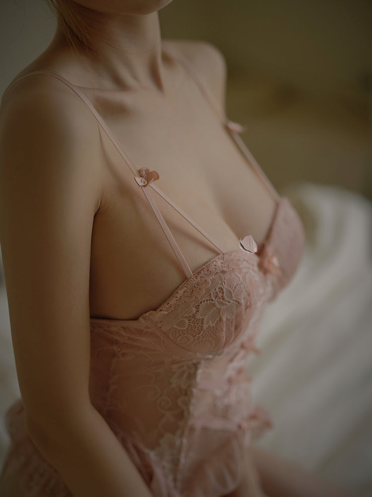 Lyra Baby Doll Corset Set In Coral Pink