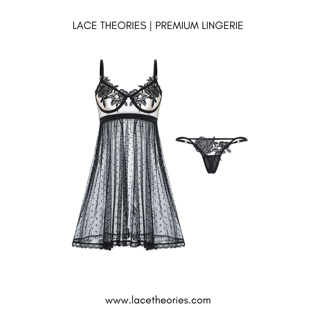 Anya Floral Nightwear Set In Black