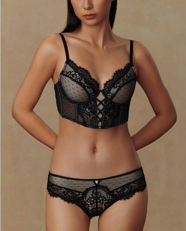 Allie Lace Up Corset Set (Black) - Lace Theories