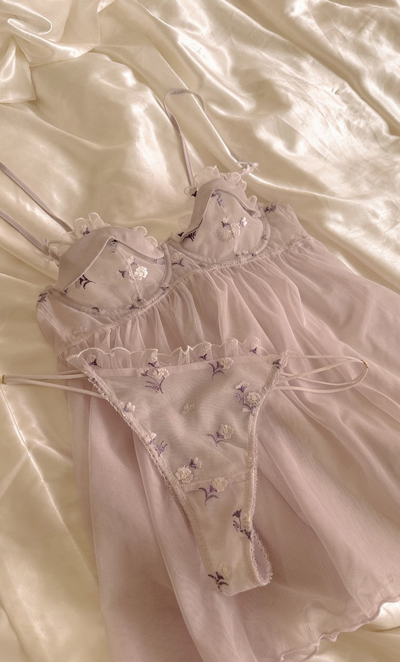 Anastasia Babydoll Lace Nightwear In Lilac Purple