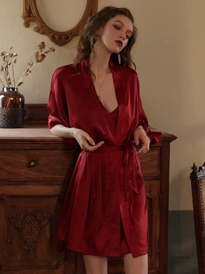 Dioni Premium Satin Robe (Red) - Lace Theories