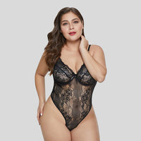 Luna Premium Lace Bodysuit- Plus Size (Black) - Lace Theories