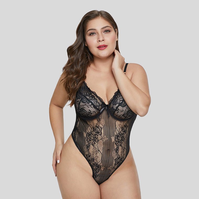 Luna Premium Lace Bodysuit- Plus Size (Black) - Lace Theories