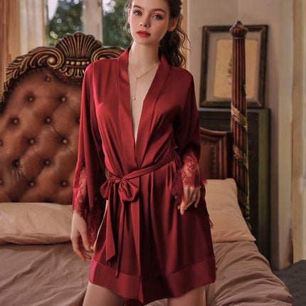 Vesta Premium Satin Robe (Red) - Lace Theories